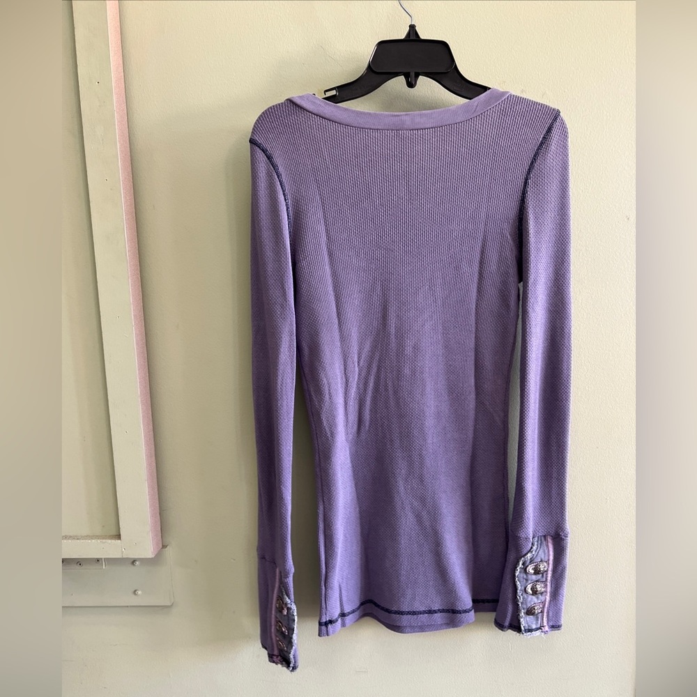 Rare Free People Moto Motor Button Cuff Thermal Top Purple - Picture 7 of 7